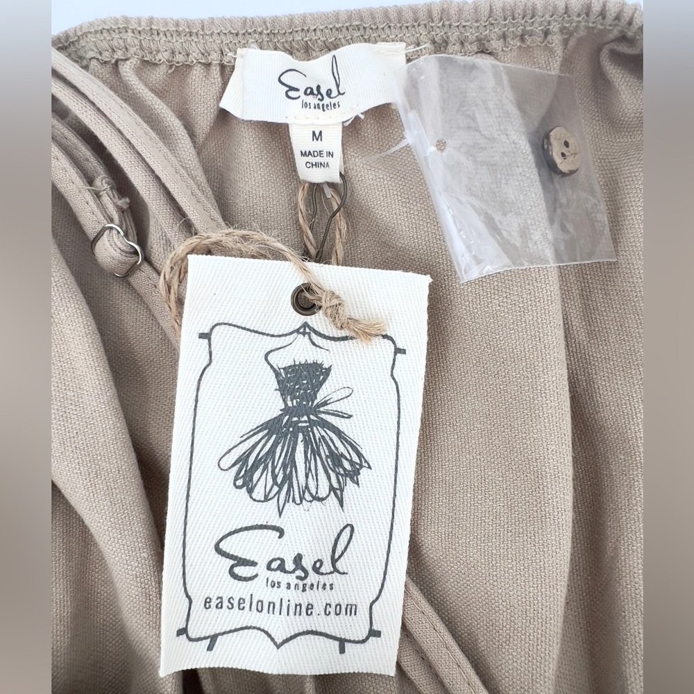 Easel Tan Jumpsuit with Tie-Waist and Relaxed Fit - Picture 3 of 10